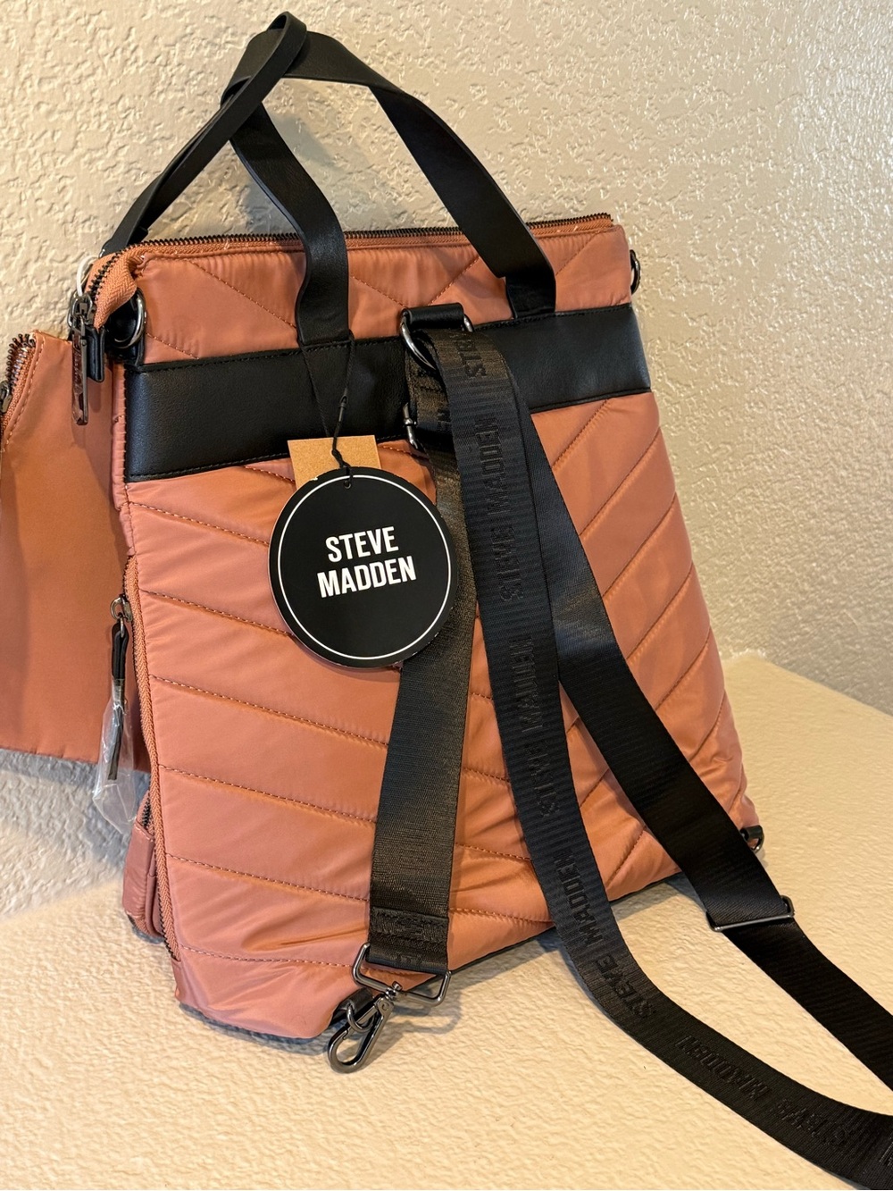 Steve Madden BCHINA quilted Convertible Backpack Crossbody Bag Rose Color - NWT